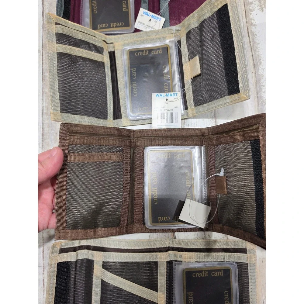 Vintage Walmart Nylon Trifold Wallets Hook and Loop Closure Lot of 5 New